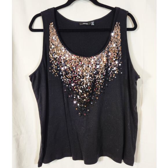 Apt 9 $55 2X Black Silver Sequin Cotton Modal Blend Sleeveless Tank Top - Picture 1 of 8